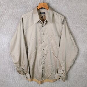 Arrow Shirt Men XL 17.5 36/37 Beige Wrinkle Free Sateen Long Sleeve Cotton Blend